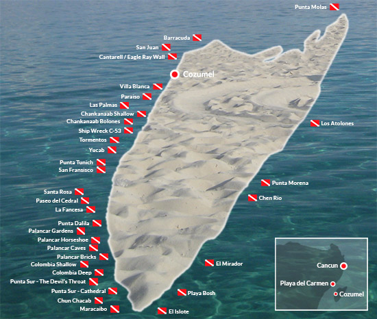 dive site map cozumel